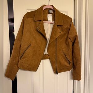 H&M Women’s Faux Suede Zip Up Tan Biker Moto Jacket With Pockets Sz 12 NWT